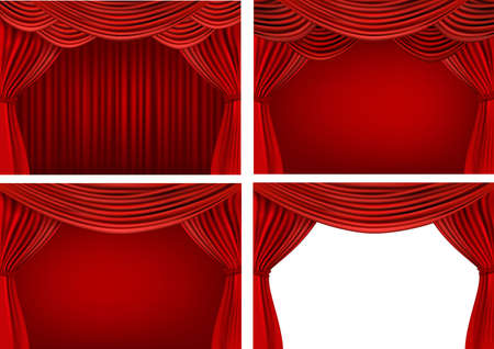 Four backgrounds with red velvet curtains. Vector illustration. のイラスト素材