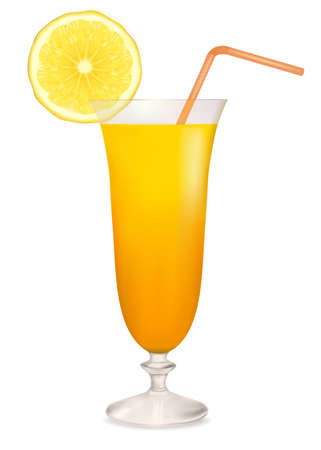 Orange cocktail in glass and lemon slice. Vector illustration. のイラスト素材