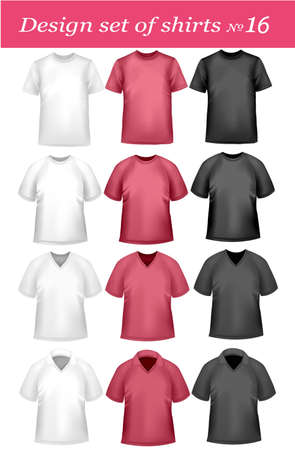 Black, white and colored men polo and t-shirts. Photo-realistic vector illustration のイラスト素材