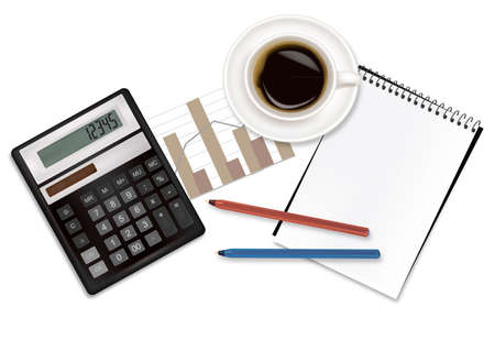 Calculator and office supplies. Vector. のイラスト素材