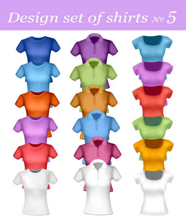 White and colored polo shirts. Photo-realistic vector illustration. のイラスト素材