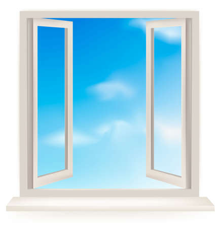Open window against a white wall and the cloudy sky.のイラスト素材