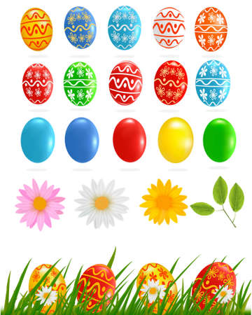 Big collection of different aster eggs,trees, and flowers のイラスト素材