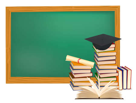 Stack of colorful books and graduation cap. のイラスト素材