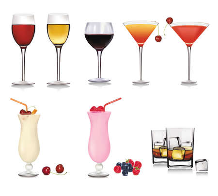 Set of different drinks and cocktails. Vector illustration. のイラスト素材