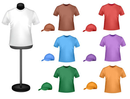 Many colored shirts with a mannequin. Photo-realistic vector illustration. のイラスト素材