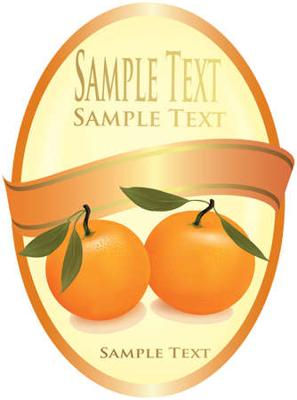 Orange label with two tangerines. Vector. のイラスト素材
