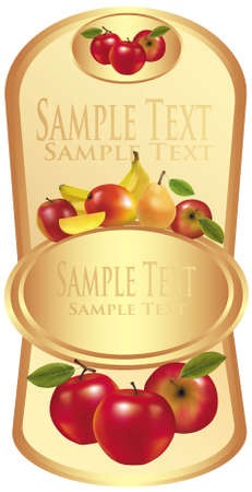 Photo-realistic vector illustration. Yellow label with red apples のイラスト素材