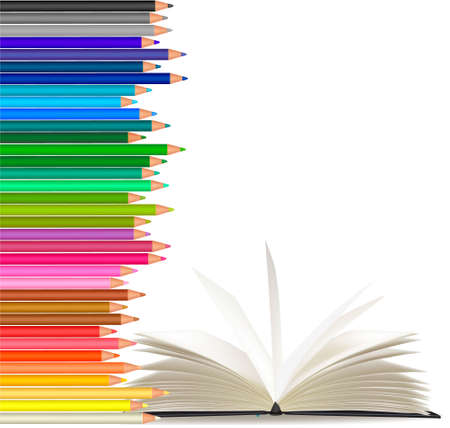 Background with color pencils and book. のイラスト素材