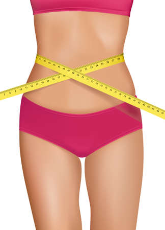 Fit young woman body with measured waistline. Concept of diet. Vector. のイラスト素材