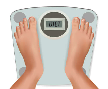 Beautiful young feet on the scale. Concept of diet. Vector. のイラスト素材