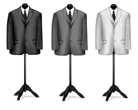 Black and white suits on mannequins. Vector illustration.のイラスト素材