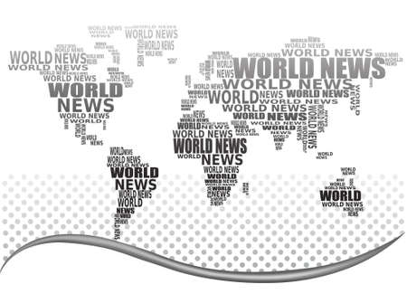 World news concept. Abstract world map made from World news words. Vector. のイラスト素材