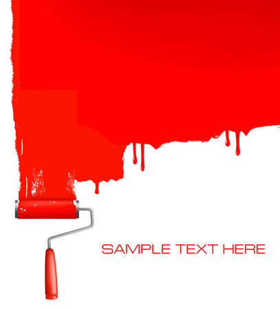 Red roller painting the white wall. のイラスト素材