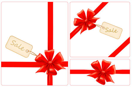  Set of Red gift bows with ribbons and sale labels. Vector. のイラスト素材