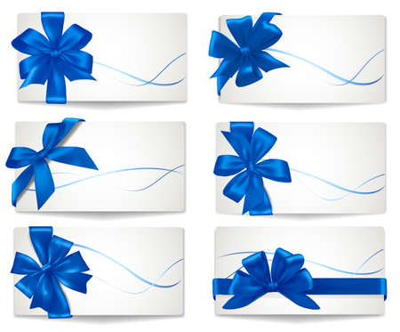 Big set of blue gift bows with ribbons. Vector.のイラスト素材