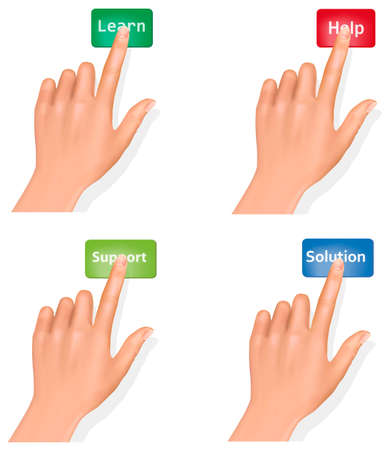 Set of hands pushing different buttons and thumb up. Vector. のイラスト素材