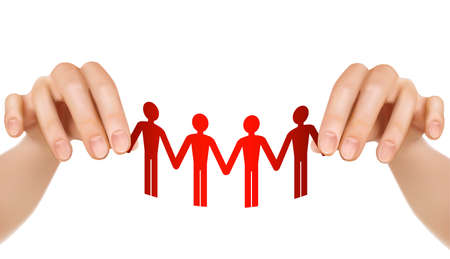 Female hands holding paper people  teamwork のイラスト素材