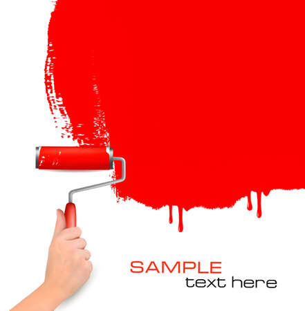 Hand with red roller painting the white wall  Background vector のイラスト素材