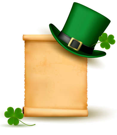 Saint Patrick Day card with clove leaf and green hat  Vector illustration のイラスト素材