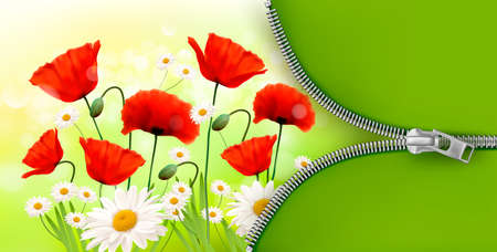 Summer flower background with zipper  Vector illustration のイラスト素材