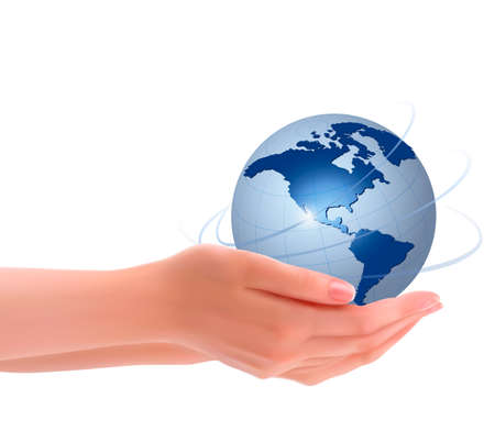 Background with hands holding globe  のイラスト素材