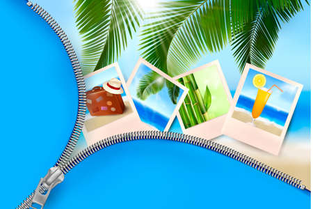 Background with photos from holidays on a seaside. Summer holidays concept. のイラスト素材