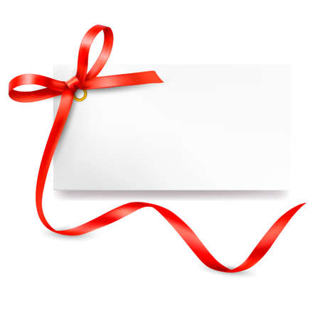 Card with red gift bow with ribbons Vector Card with red gift bow with ribbons Vector