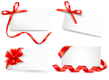 Set of card note with red gift bows with ribbonsのイラスト素材