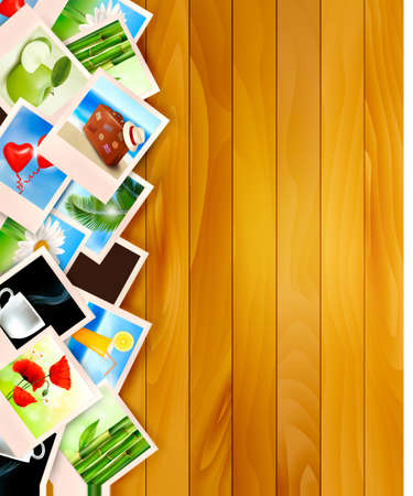 Colorful photos on wooden backgroundのイラスト素材