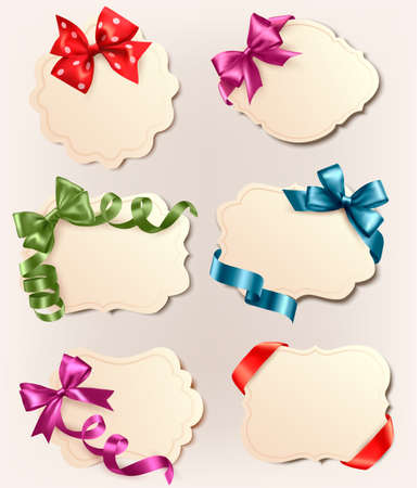 Set of beautiful retro labels with colorful gift bows with ribbons のイラスト素材