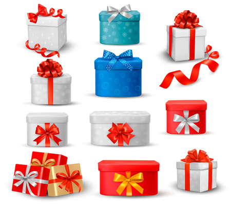  Set of colorful gift boxes with bows and ribbons のイラスト素材
