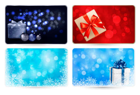 Set of cards with Christmas gift boxes,balls and snowflakes  illustration のイラスト素材