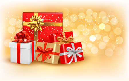 Christmas gold background with gift box and snowflake  Vector illustration のイラスト素材
