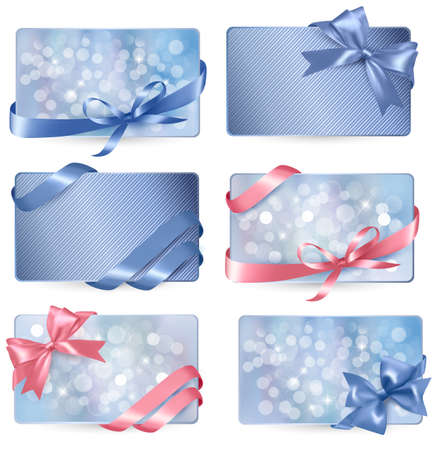 Set of colorful Gift cards with gift bows with ribbons のイラスト素材