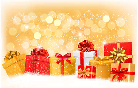 Christmas background with gift boxes and snowflakes. Vector illustration. のイラスト素材