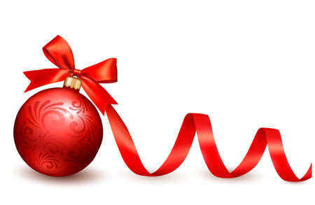 Holiday background with red gift bow with gift ball  Vector illustration のイラスト素材
