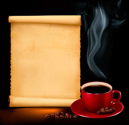 Background with cup of coffee and old paper. Vector のイラスト素材