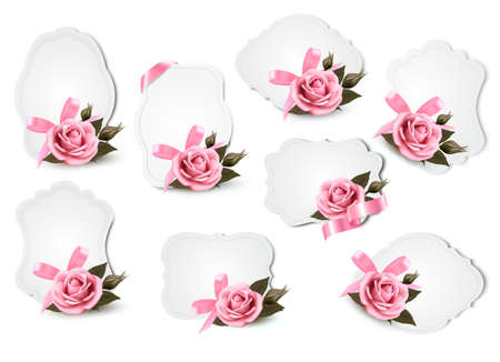 Collection of holiday greeting cards with pink roses. Vectorのイラスト素材