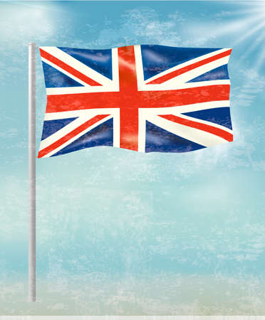 Retro background with flag of the United Kingdom on blue sky. Vector illustration のイラスト素材