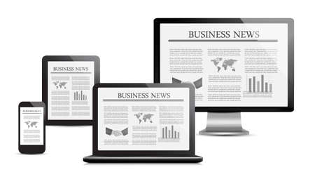 Set of digital devices with business news.のイラスト素材