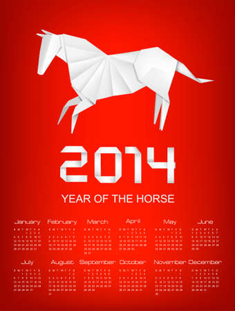 Calendar for the year 2014. Origami horse.のイラスト素材