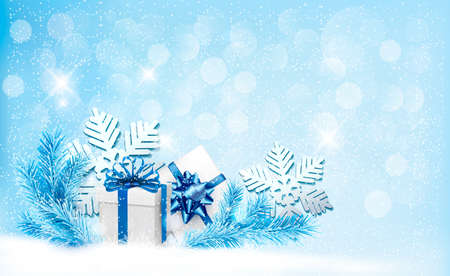 Christmas blue background with gift boxes and snowflakes. Vectorのイラスト素材