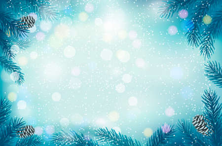 Christmas retro background with tree branches and snowflakes. Vector. のイラスト素材