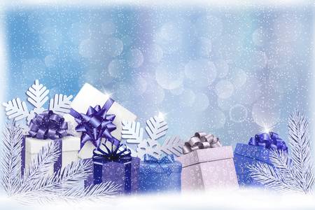 Christmas blue background with gift boxes and snowflakes. Vectorのイラスト素材