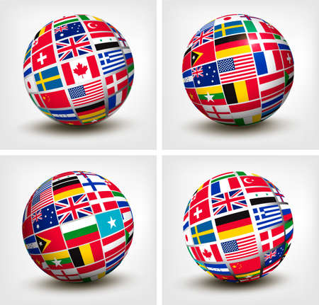 Flags of the world in globe. Vector illustration.のイラスト素材