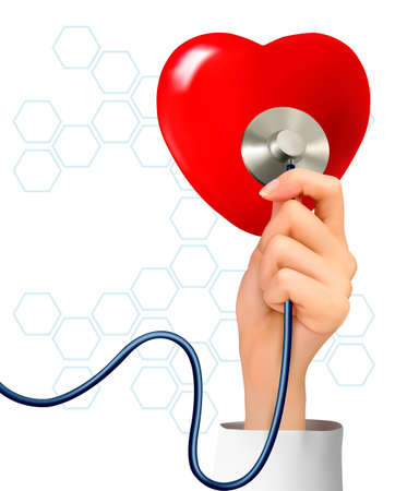 Background with hand holding a stethoscope against a heart  Vector  のイラスト素材