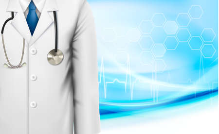 Medical background with a doctor s lab white coat and stethoscope  Vector illustrationのイラスト素材