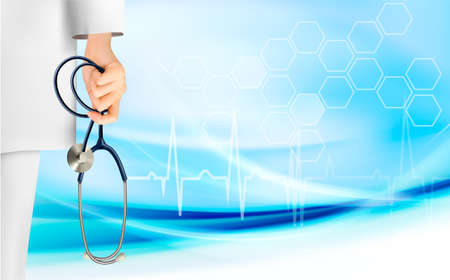 Medical background with hand holding a stethoscope  Vector  のイラスト素材