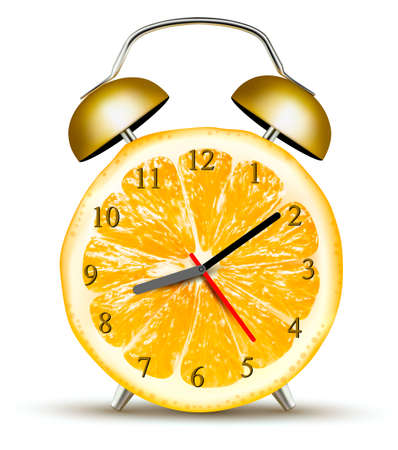 Alarm clock made of an orange  Concept of diet  Vector のイラスト素材